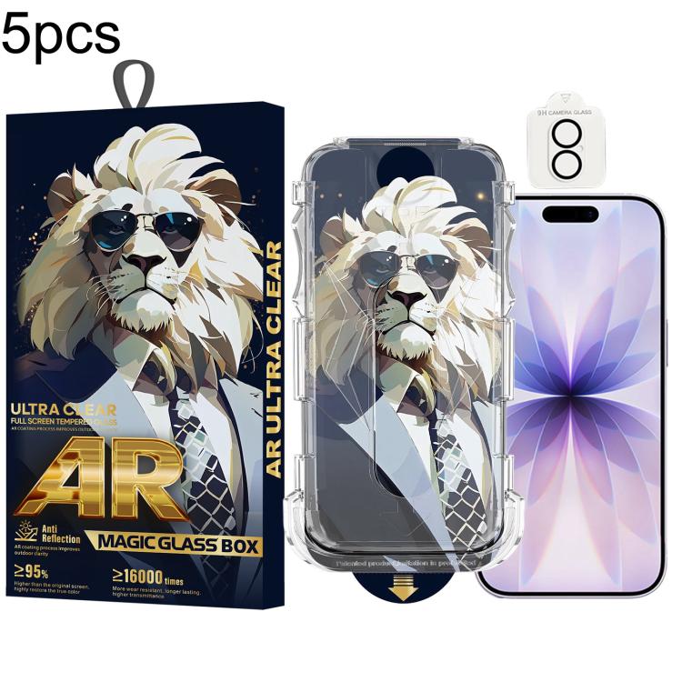 For iPhone 17 5pcs Sunglasses Lion Easy Install Dust-proof Box AR HD Tempered Glass Film with Lens Film