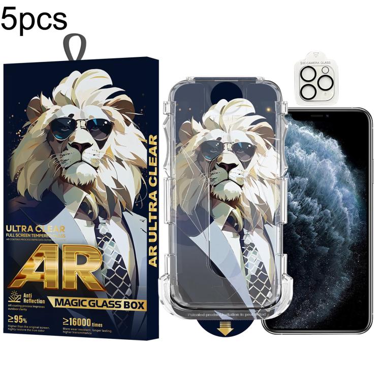 For iPhone 11 Pro Max 5pcs Sunglasses Lion Easy Install Dust-proof Box AR HD Tempered Glass Film with Lens Film