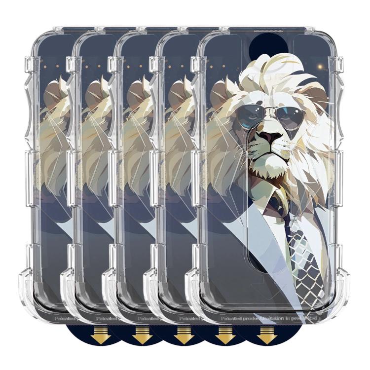For iPhone 17e / 16e / 14 / 13 Pro 5pcs Sunglasses Lion Easy Install Dust-proof Box AR HD Tempered Glass Film