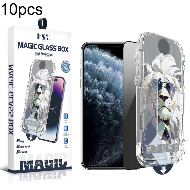 For iPhone 11 Pro 10pcs Easy Install Dust-proof Box Privacy Tempered Glass Film