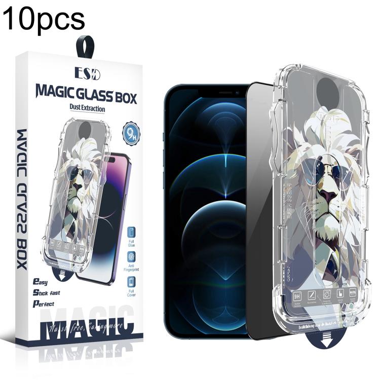For iPhone 12 Pro Max 10pcs Easy Install Dust-proof Box Privacy Tempered Glass Film