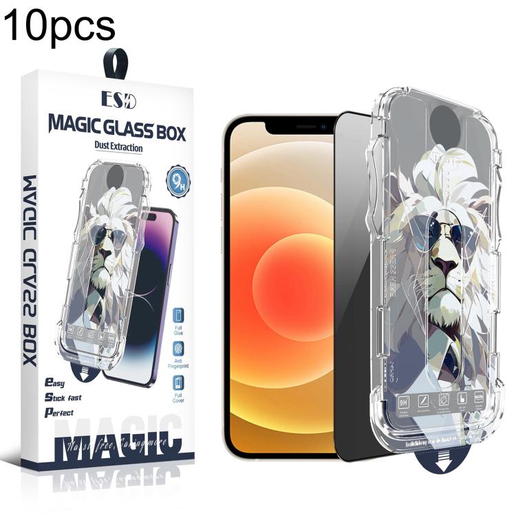 For iPhone 12 / 12 Pro 10pcs Easy Install Dust-proof Box Privacy Tempered Glass Film