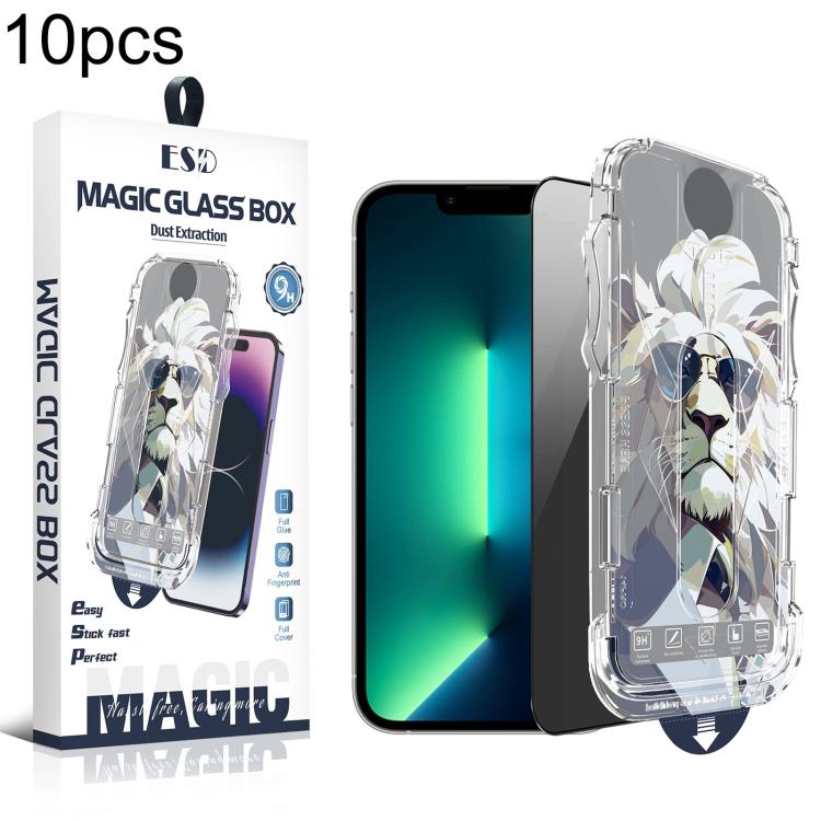 For iPhone 14 Plus / 13 Pro Max 10pcs Easy Install Dust-proof Box Privacy Tempered Glass Film