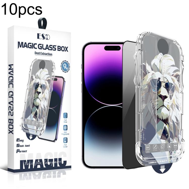 For iPhone 14 Pro 10pcs Easy Install Dust-proof Box Privacy Tempered Glass Film