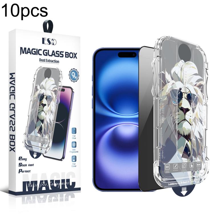 For iPhone 16 Plus / 15 Plus 10pcs Easy Install Dust-proof Box Privacy Tempered Glass Film