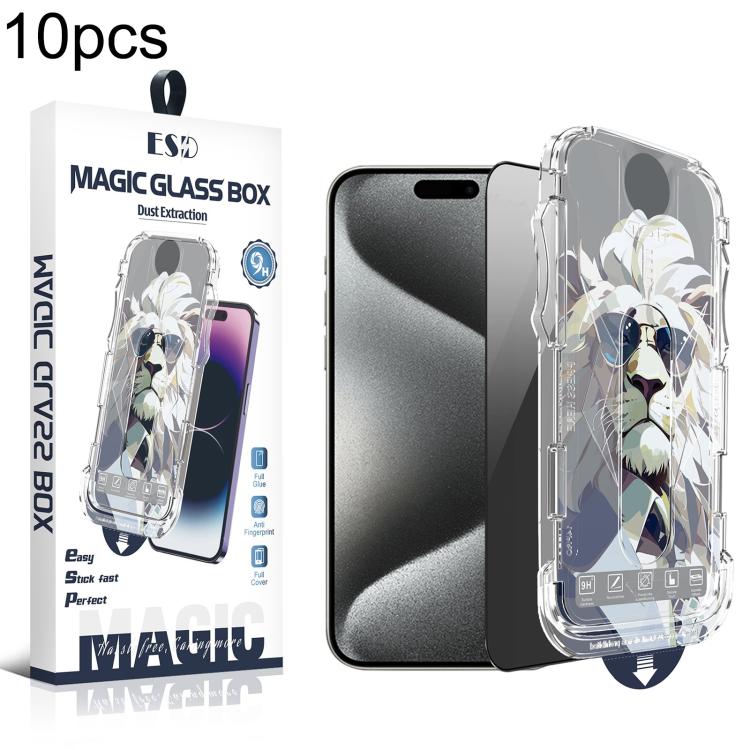 For iPhone 15 Pro Max 10pcs Easy Install Dust-proof Box Privacy Tempered Glass Film