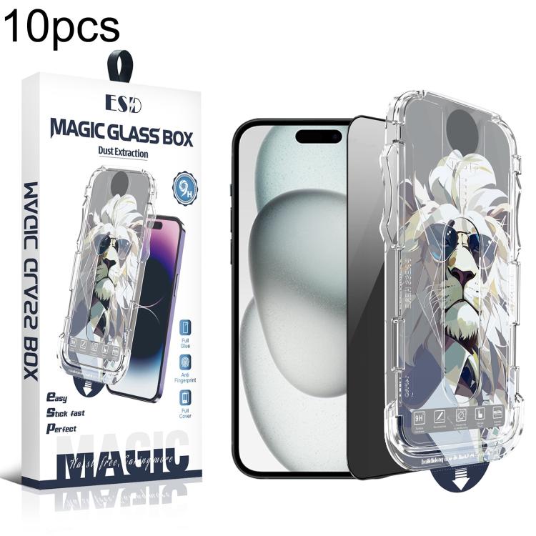For iPhone 16 / 15 10pcs Easy Install Dust-proof Box Privacy Tempered Glass Film