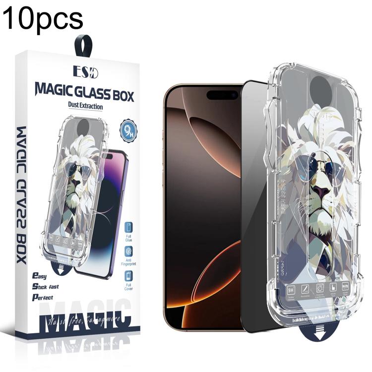 For iPhone 16 Pro Max 10pcs Easy Install Dust-proof Box Privacy Tempered Glass Film