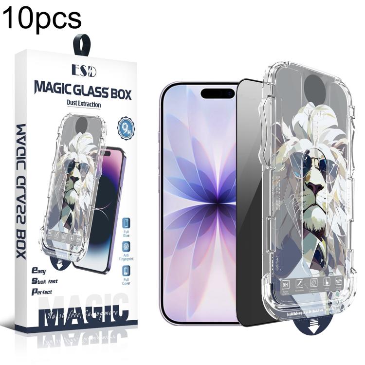 For iPhone 17 / 16 Pro 10pcs Easy Install Dust-proof Box Privacy Tempered Glass Film