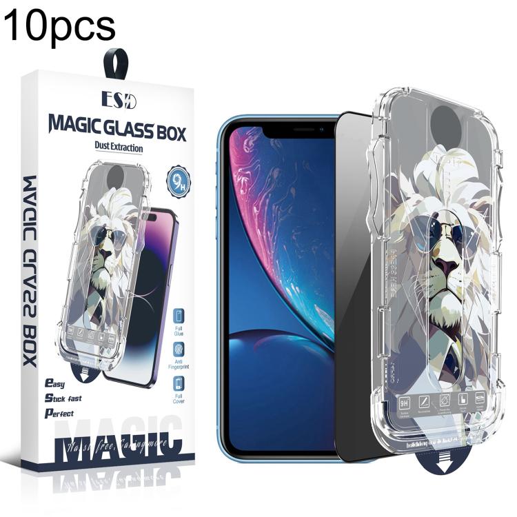 For iPhone 11 / XR 10pcs Easy Install Dust-proof Box Privacy Tempered Glass Film