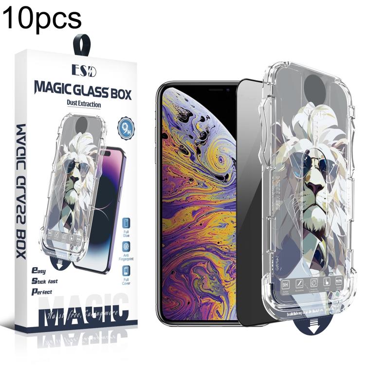 For iPhone XS Max 10pcs Easy Install Dust-proof Box Privacy Tempered Glass Film