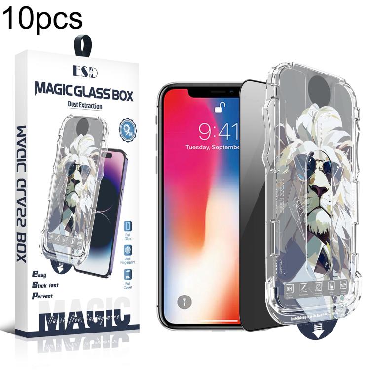 For iPhone X / XS 10pcs Easy Install Dust-proof Box Privacy Tempered Glass Film