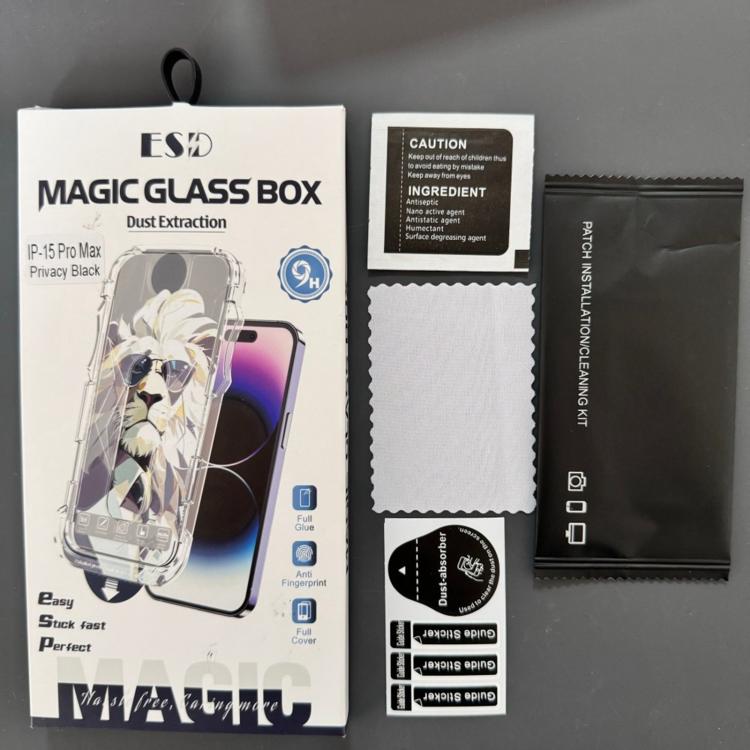 For iPhone 14 Pro 10pcs Easy Install Dust-proof Box Privacy Tempered Glass Film