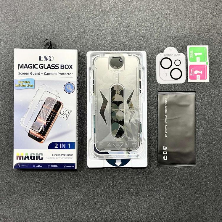 For iPhone 14 Plus 10pcs Easy Install Dust-proof Box Privacy Tempered Glass Film with Lens Film