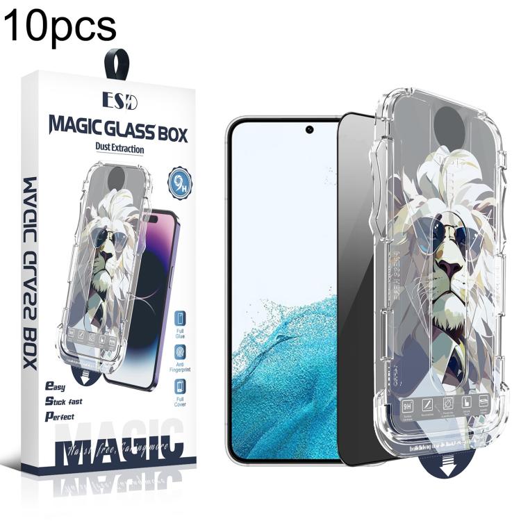 For Galaxy S22 5G 10pcs Easy Install Dust-proof Box Privacy Tempered Glass Film, Support Ultrasonic Unlock