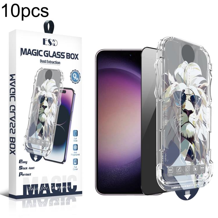 For Galaxy S23+ 5G 10pcs Easy Install Dust-proof Box Privacy Tempered Glass Film, Support Ultrasonic Unlock