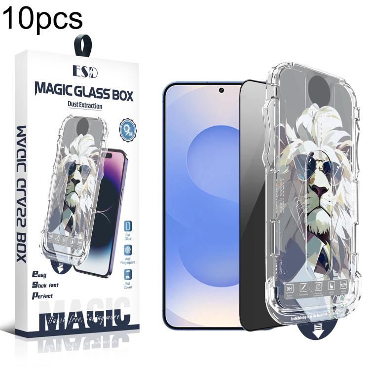 For Galaxy S25 / S24 5G 10pcs Easy Install Dust-proof Box Privacy Tempered Glass Film, Support Ultrasonic Unlock
