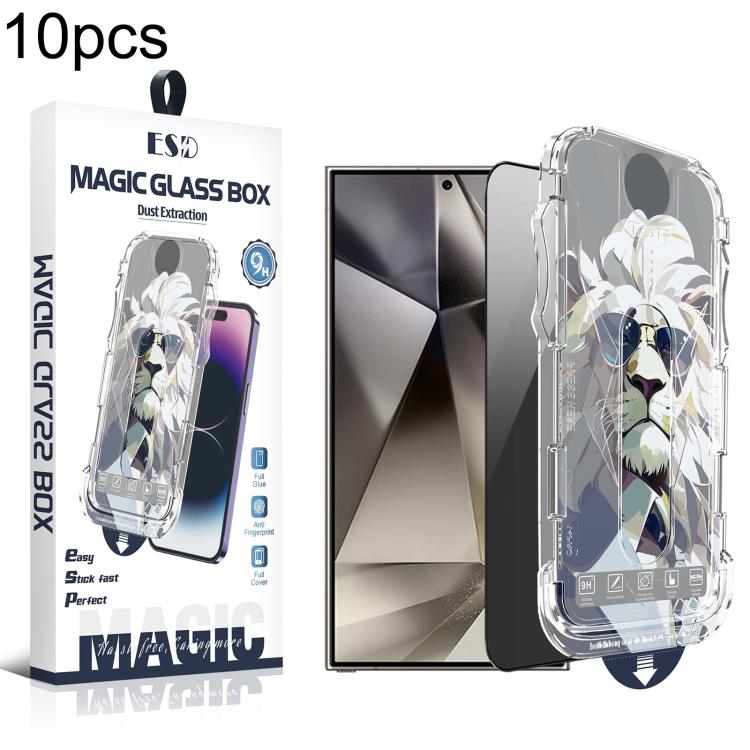 For Galaxy S24 Ultra 5G 10pcs Easy Install Dust-proof Box Privacy Tempered Glass Film, Support Ultrasonic Unlock