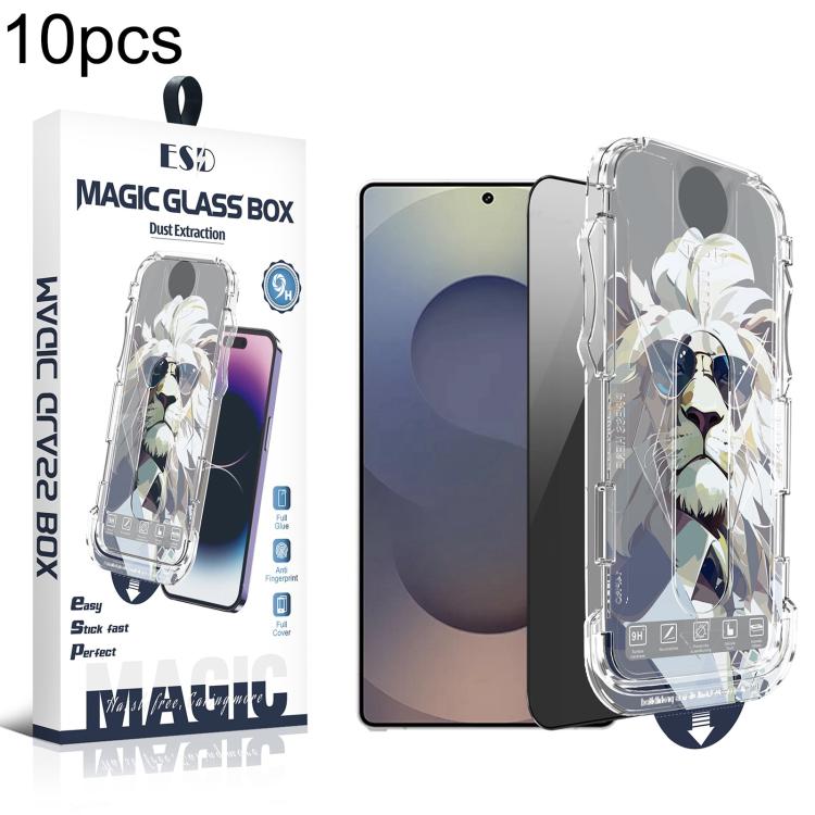 For Galaxy S25 Ultra 5G 10pcs Easy Install Dust-proof Box Privacy Tempered Glass Film, Support Ultrasonic Unlock