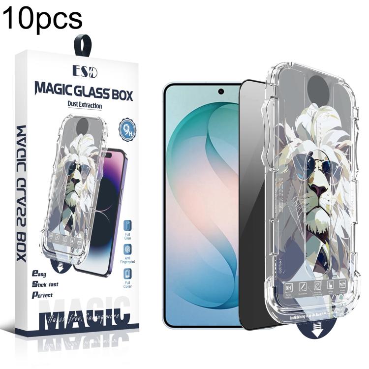 For Galaxy S26 5G 10pcs Easy Install Dust-proof Box Privacy Tempered Glass Film, Support Ultrasonic Unlock