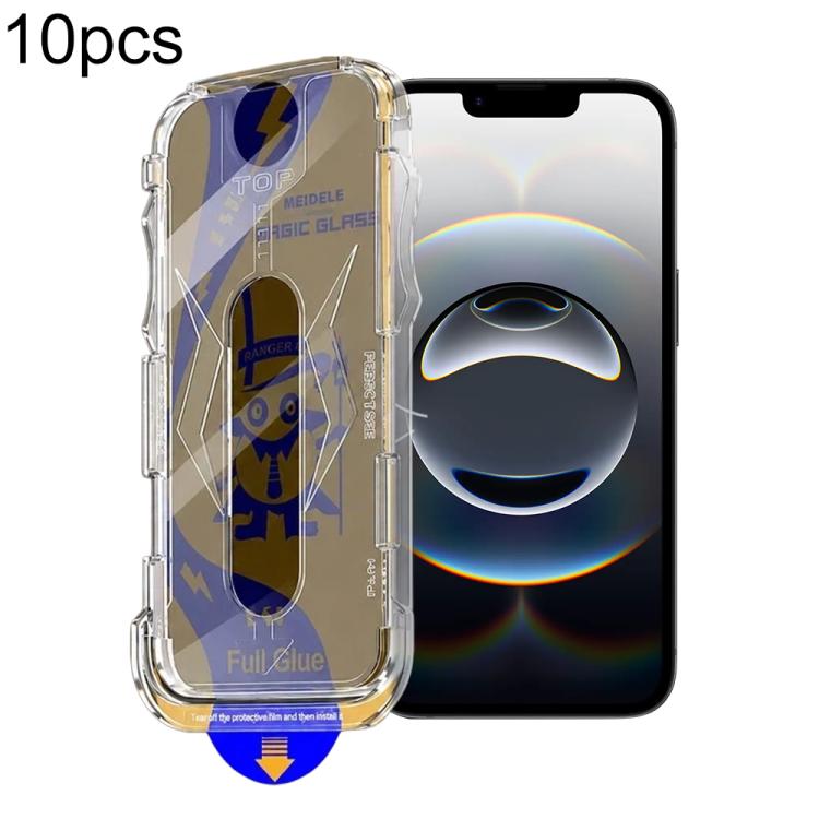 For iPhone 17e / 16e / 14 / 13 Pro 10pcs MEIDELE Easy Install Dust-proof Box Privacy Tempered Glass Film