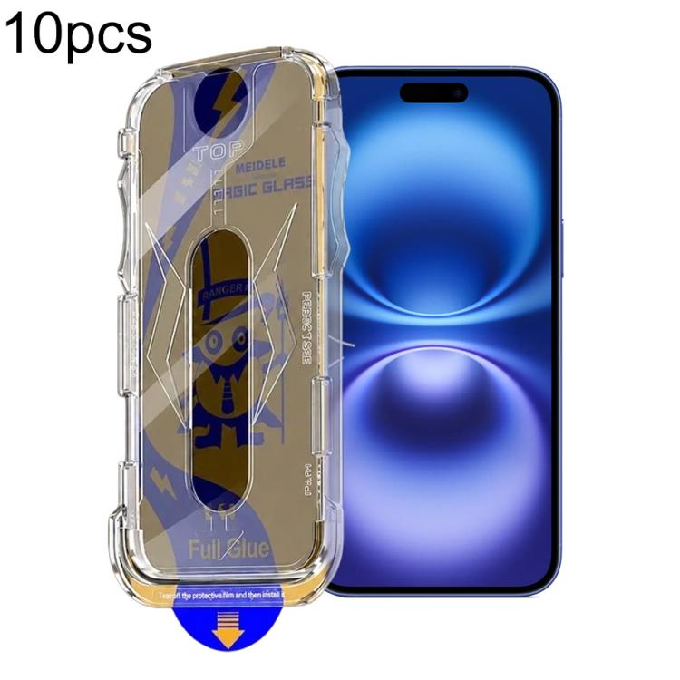 For iPhone 16 Plus / 15 Plus 10pcs MEIDELE Easy Install Dust-proof Box Privacy Tempered Glass Film