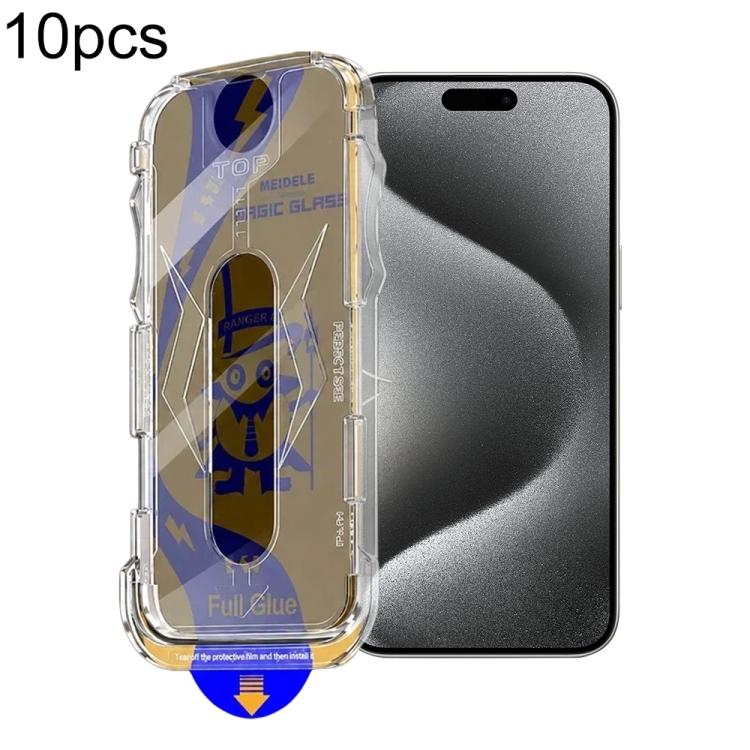 For iPhone 15 Pro Max 10pcs MEIDELE Easy Install Dust-proof Box Privacy Tempered Glass Film