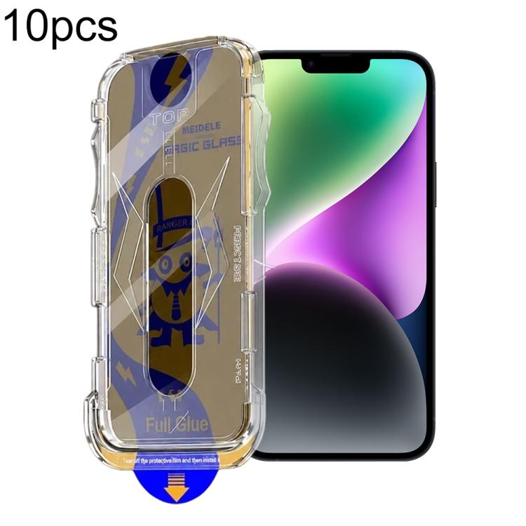 For iPhone 14 Plus / 13 Pro Max 10pcs MEIDELE Easy Install Dust-proof Box Privacy Tempered Glass Film