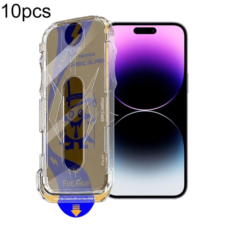 For iPhone 14 Pro 10pcs MEIDELE Easy Install Dust-proof Box Privacy Tempered Glass Film