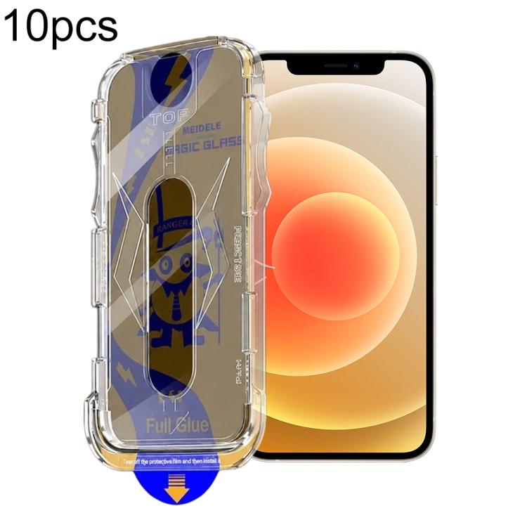 For iPhone 12 / 12 Pro 10pcs MEIDELE Easy Install Dust-proof Box Privacy Tempered Glass Film