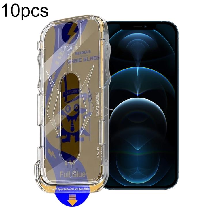 For iPhone 12 Pro Max 10pcs MEIDELE Easy Install Dust-proof Box Privacy Tempered Glass Film
