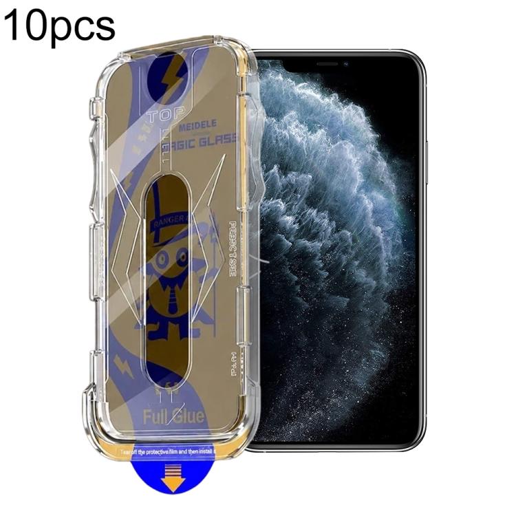 For iPhone 11 Pro Max 10pcs MEIDELE Easy Install Dust-proof Box Privacy Tempered Glass Film