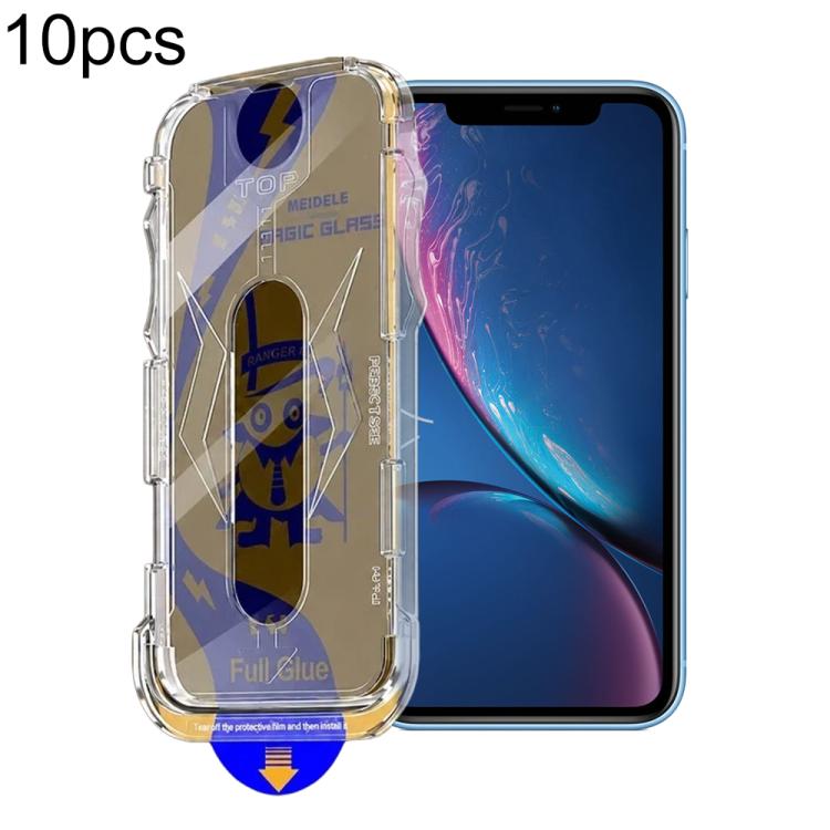 For iPhone 11 / XR 10pcs MEIDELE Easy Install Dust-proof Box Privacy Tempered Glass Film