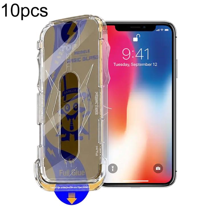 For iPhone X / XS 10pcs MEIDELE Easy Install Dust-proof Box Privacy Tempered Glass Film