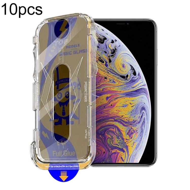 For iPhone XS Max 10pcs MEIDELE Easy Install Dust-proof Box Privacy Tempered Glass Film