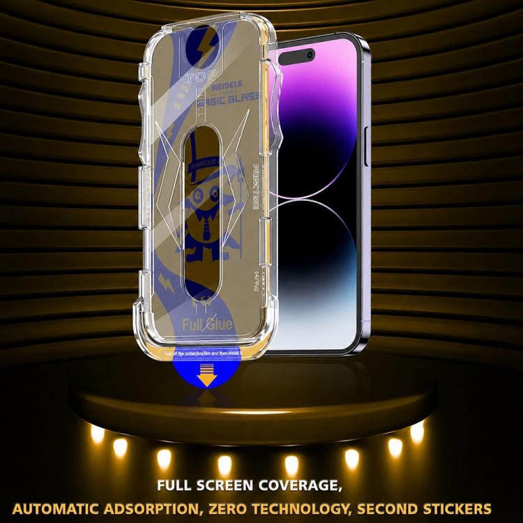 For iPhone 16 Plus / 15 Plus 10pcs MEIDELE Easy Install Dust-proof Box Privacy Tempered Glass Film