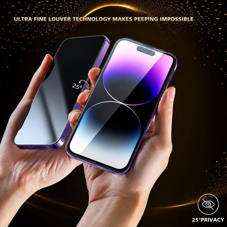 For iPhone 14 Pro 10pcs MEIDELE Easy Install Dust-proof Box Privacy Tempered Glass Film