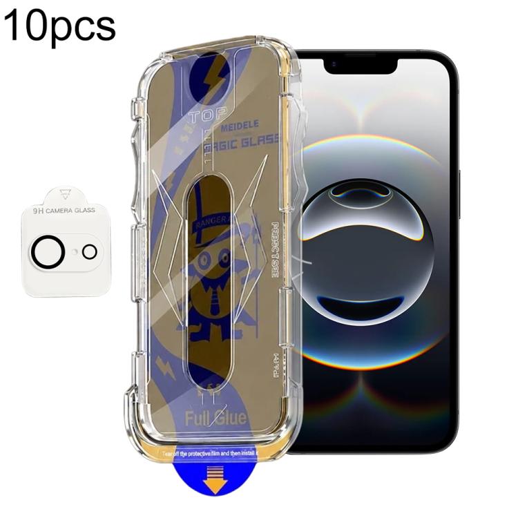 For iPhone 17e / 16e 10pcs MEIDELE Easy Install Dust-proof Box Privacy Tempered Glass Film with Lens Film
