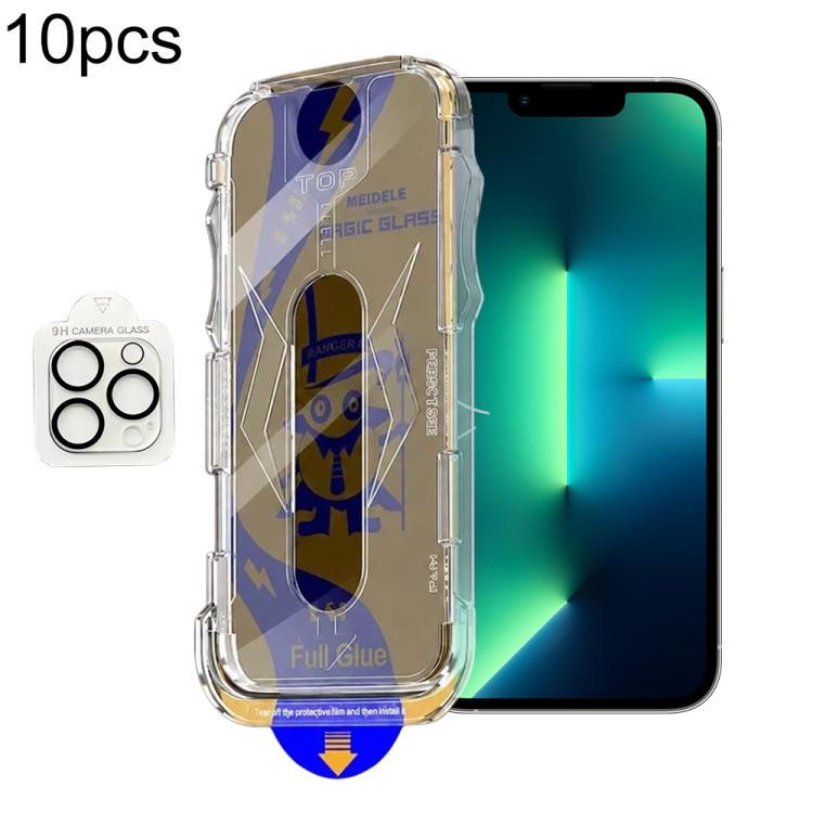 For iPhone 13 Pro Max 10pcs MEIDELE Easy Install Dust-proof Box Privacy Tempered Glass Film with Lens Film