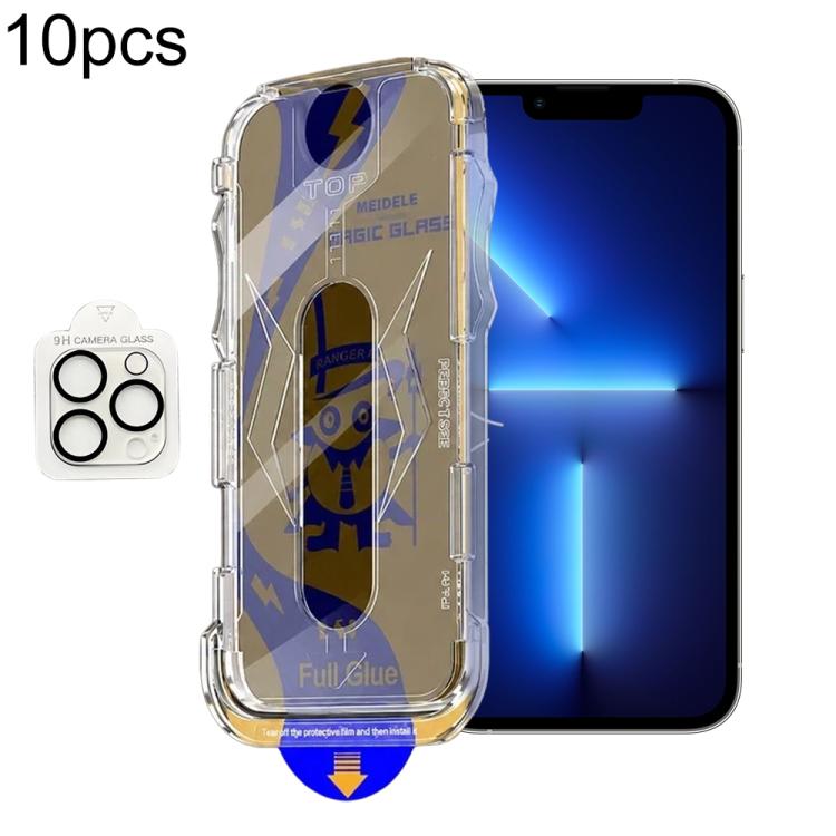 For iPhone 13 Pro 10pcs MEIDELE Easy Install Dust-proof Box Privacy Tempered Glass Film with Lens Film