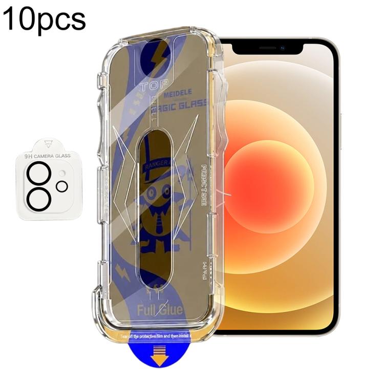 For iPhone 12 10pcs MEIDELE Easy Install Dust-proof Box Privacy Tempered Glass Film with Lens Film