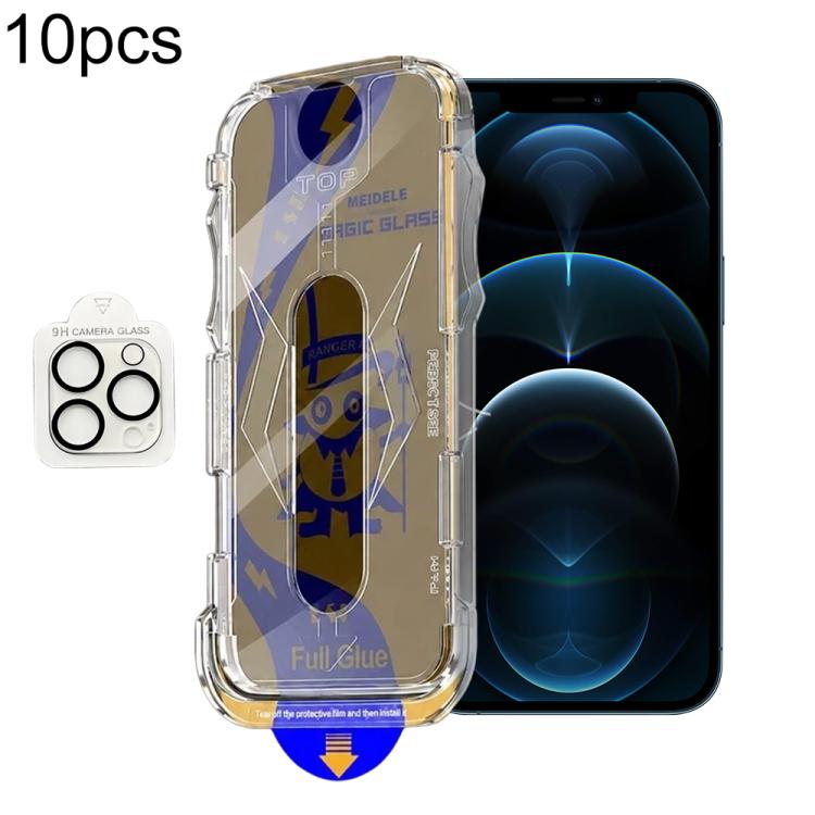For iPhone 12 Pro Max 10pcs MEIDELE Easy Install Dust-proof Box Privacy Tempered Glass Film with Lens Film