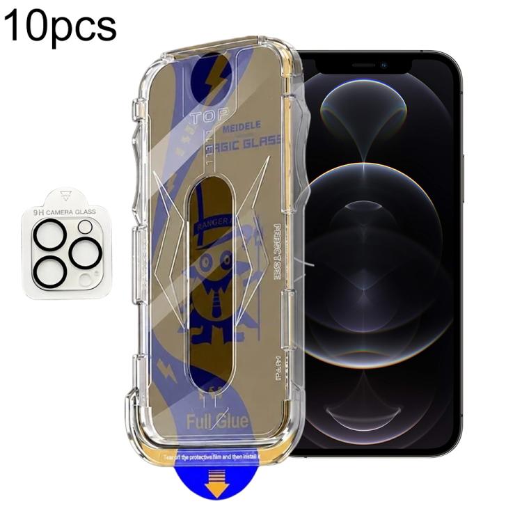 For iPhone 12 Pro 10pcs MEIDELE Easy Install Dust-proof Box Privacy Tempered Glass Film with Lens Film