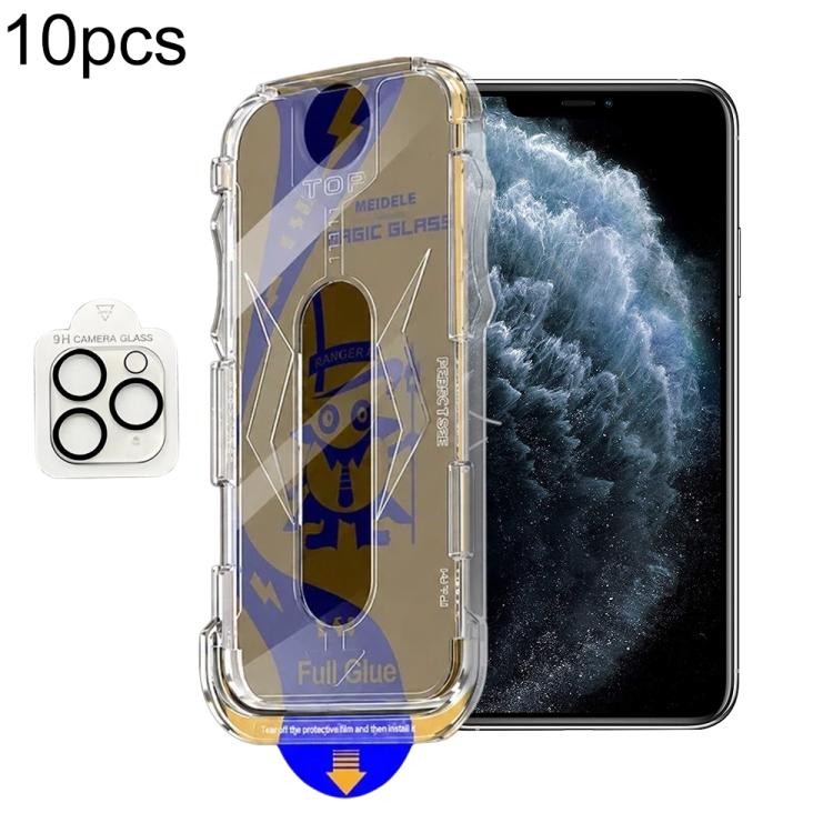 For iPhone 11 Pro Max 10pcs MEIDELE Easy Install Dust-proof Box Privacy Tempered Glass Film with Lens Film