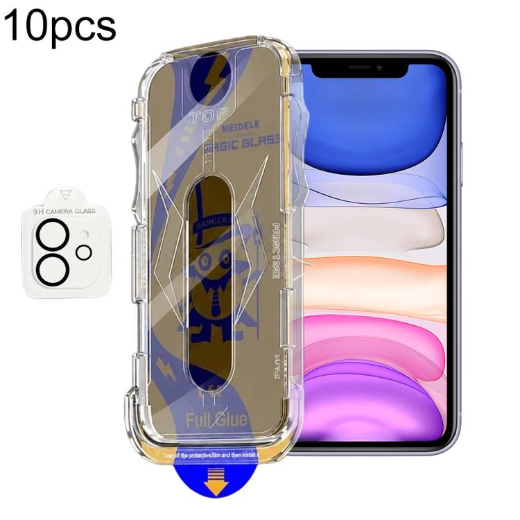 For iPhone 11 10pcs MEIDELE Easy Install Dust-proof Box Privacy Tempered Glass Film with Lens Film