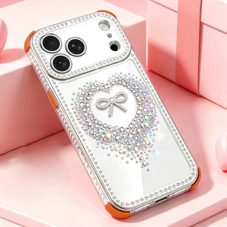 For iPhone 17 Pro Max Diamond Heart Bow PC Hybrid TPU Airbag Shockproof Phone Case