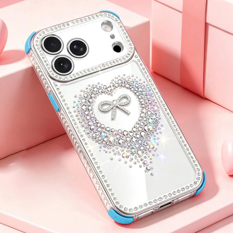 For iPhone 17 Pro Diamond Heart Bow PC Hybrid TPU Airbag Shockproof Phone Case