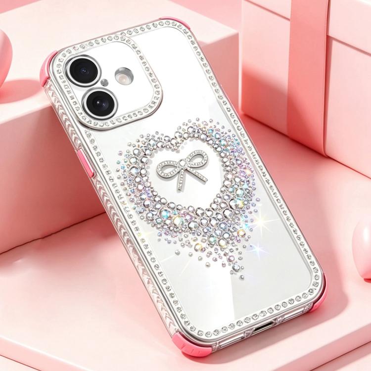 For iPhone 17 Diamond Heart Bow PC Hybrid TPU Airbag Shockproof Phone Case