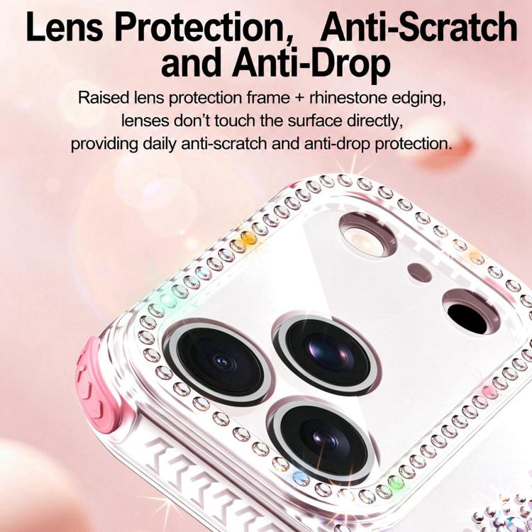 For iPhone 17 Diamond Heart Bow PC Hybrid TPU Airbag Shockproof Phone Case