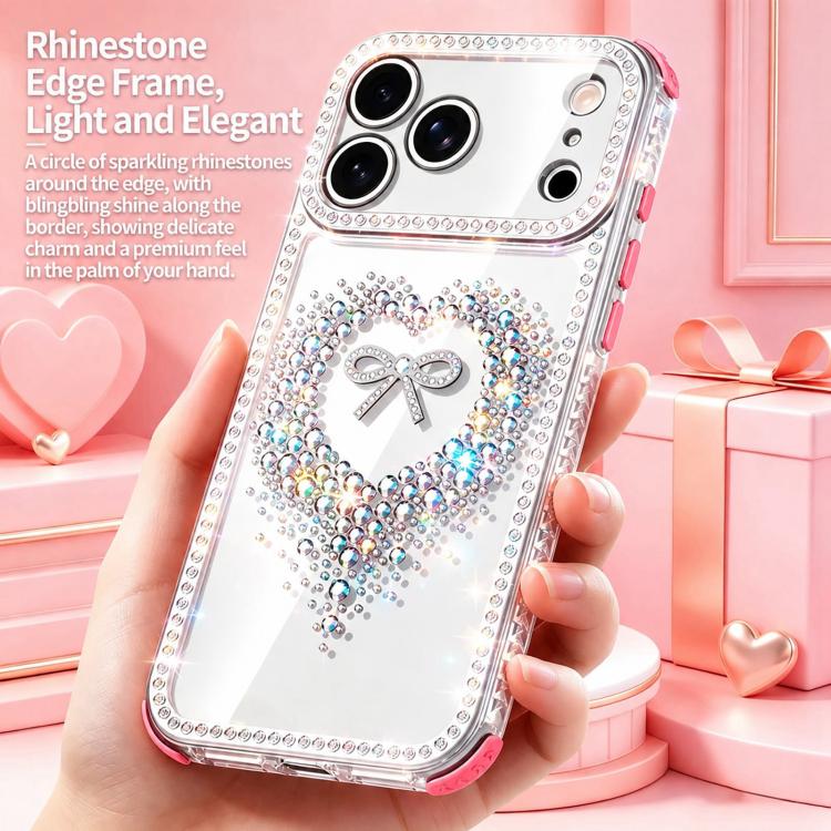 For iPhone 17 Pro Diamond Heart Bow PC Hybrid TPU Airbag Shockproof Phone Case